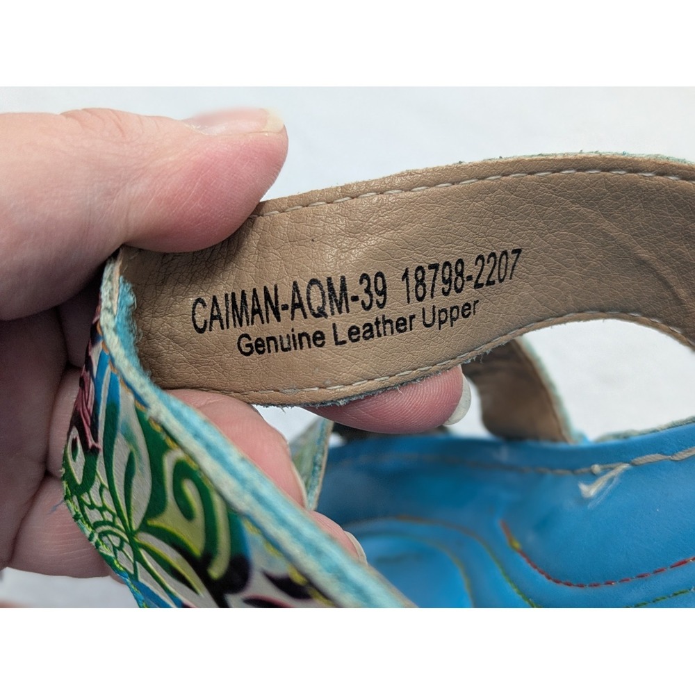 L' ARTISTE By Spring Step Sz 39 US 8.5 Caiman Blue Leather Slide Sandals Boho - Picture 3 of 9